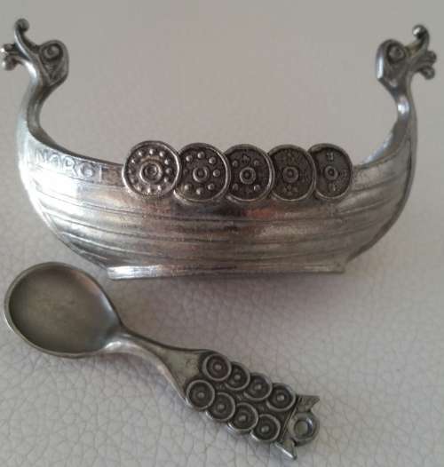 vintage NORGE VIKING BOAT with SPOON for the use of SALT  made by HANDSTOPE
