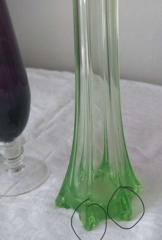 2 x  green vintage glass vases