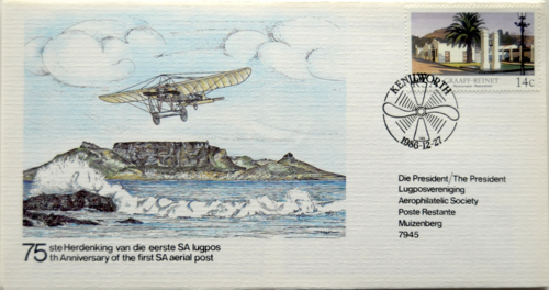 1986.12.27 Special 75th Anniversary of the first SA Aerial Post FDC + Date Stamp Card