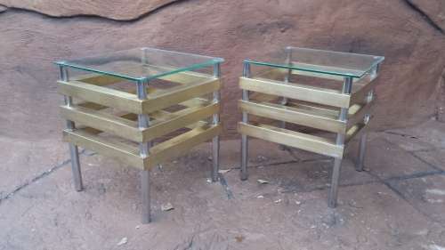 Beautiful pair of brass side tables.