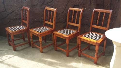 Set of 8 beautiful old oregan riempie chairs.