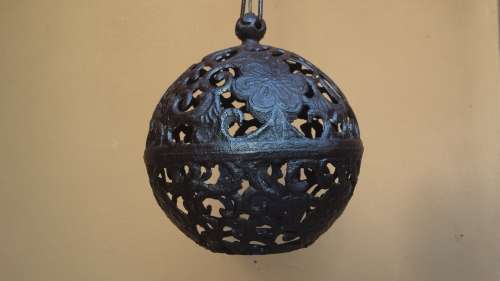 Pair of old cast iron ball ceiling lights.