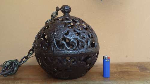 Pair of old cast iron ball ceiling lights.