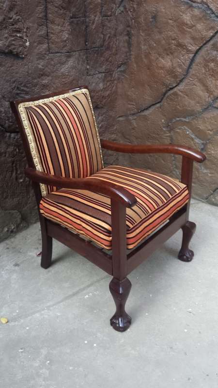 Pair of small, old imbuia arm chairs.