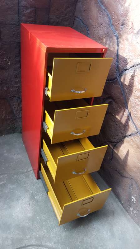 Large metal metal filing cabinet.