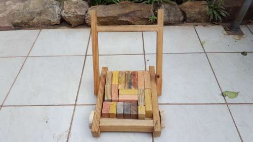 Old wooden block trolley.