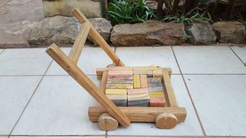 Old wooden block trolley.