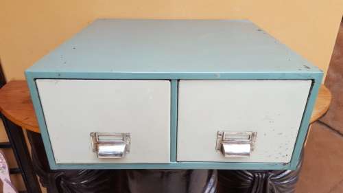 Lovely old metal two drawer filing cabinet.