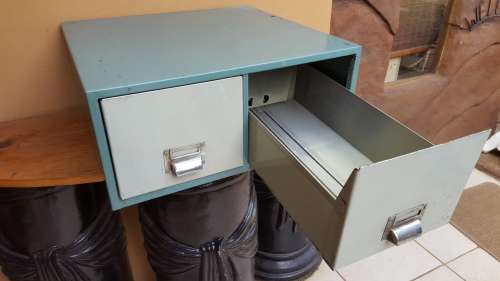 Lovely old metal two drawer filing cabinet.