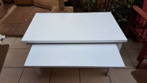 Solid metal table.