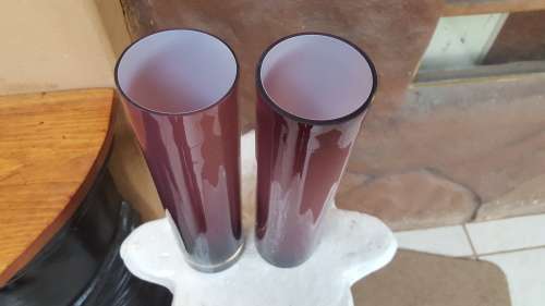 Beautiful pair of matching lilac glass vases.
