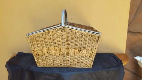 Old wicker picnic basket.