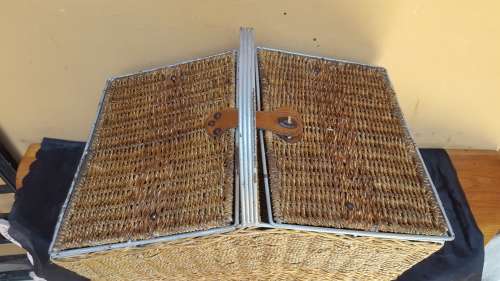 Old wicker picnic basket.
