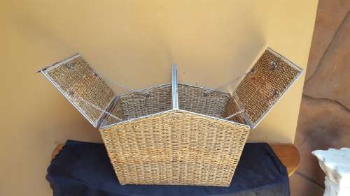 Old wicker picnic basket.
