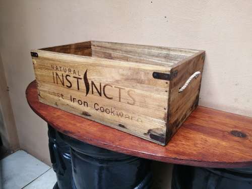 Awesome old wooden cookware box.