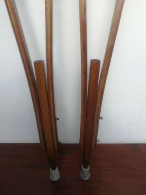 Awesome pair of old wooden crutches.