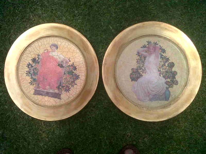 PAIR OF LARGE DECOPAGE WALL PLATES