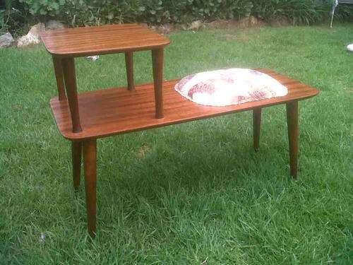 Old wooden retro telephone table