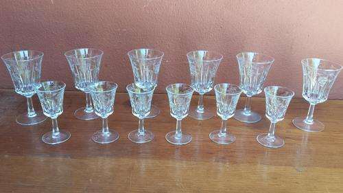Two sets of grape cut glasses