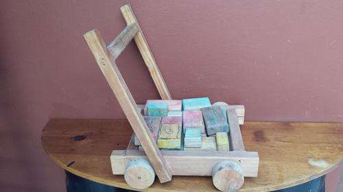 Kids wooden block trolley.