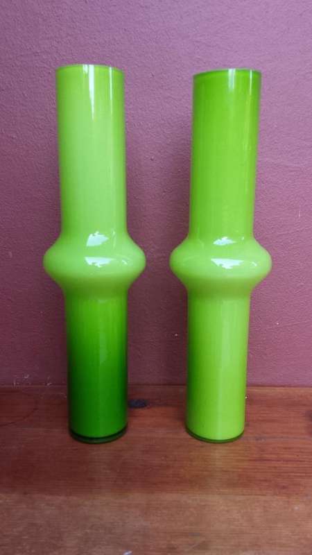 Pair of glass bamboo vases.