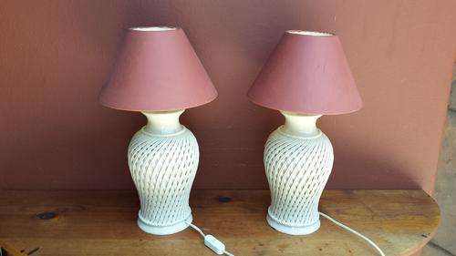 Beautiful pair of weaved ceramic lamps.