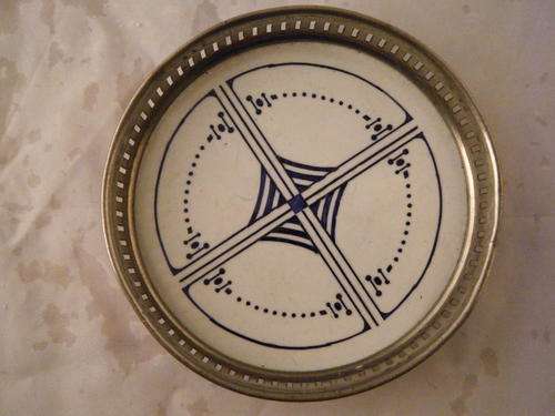 Silver Plated Coaster with a Blue/White China Base
