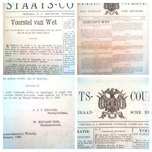 Staats-Courant der Z. A. Republiek (1886), plus De Locale Wetten en Volksraads-Besluiten (1886/7)