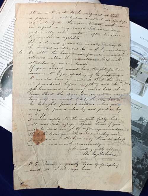 An original manuscript letter, circa late 1899 (in the run-up to Anglo-Boer War)