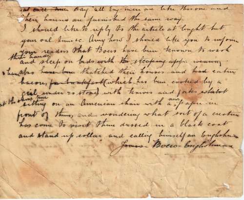 An original manuscript letter, circa late 1899 (in the run-up to Anglo-Boer War)
