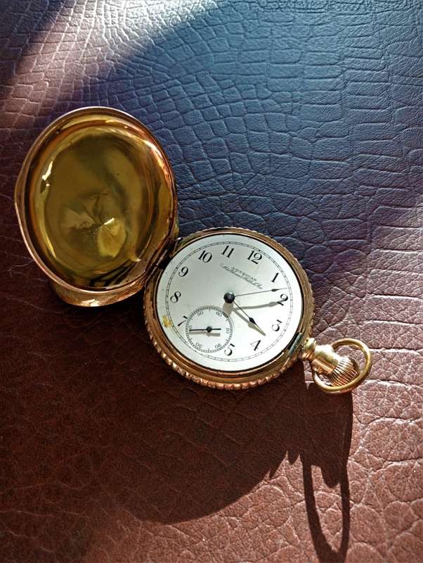 Antique 14 K Gold-filled Full Hunter Waltham Pocket Watch