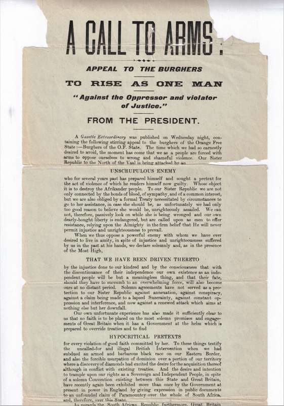 President Steijn's Call to Arms, 11 October 1899