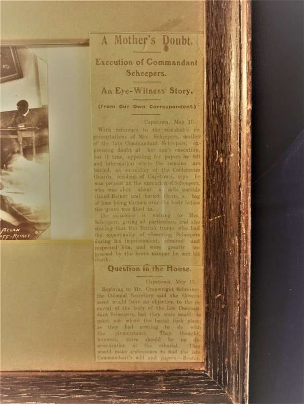 Comdt. Gideon Scheepers Framed Exhibit (Anglo-Boer War)