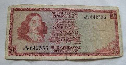OLD SOUTH AFRICAN R1 BANK NOTE- B612