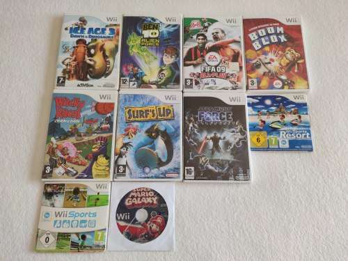 Nintendo Wii Console + 10 Games + 2 Controllers + Box