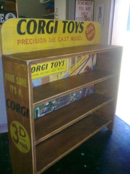 Vintage style corgi wooden shop display stand