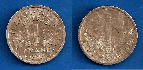 France 1 Franc 1943 War Coin Francs Frcs Europe