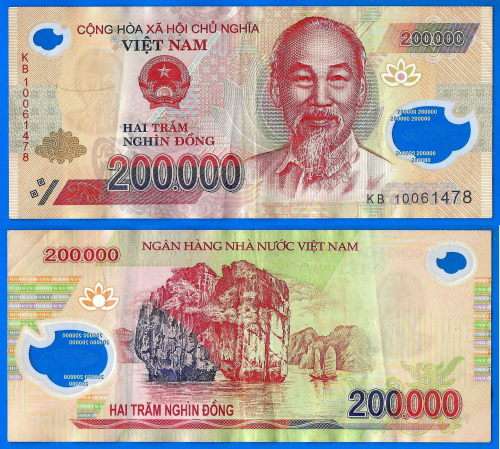Vietnam 200000 Dong 2010 Prefix KB Boat Asia Polymer Banknote