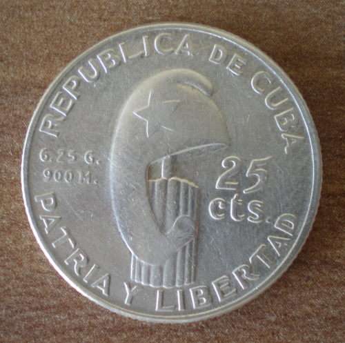 Cuba 25 Centavos 1953 Commemo Jose Marti 100 Years Silver Coin Caribe America Coin