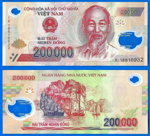 Vietnam 200000 Dong 2018 Prefix IX Boat Asia Polymer Banknote