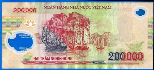 Vietnam 200000 Dong 2010 Prefix SA Boat Asia Polymer Banknote