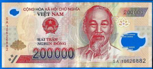 Vietnam 200000 Dong 2010 Prefix SA Boat Asia Polymer Banknote