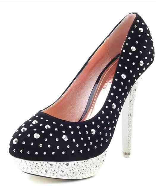 Black Fashion Diamond Embellished High-Heeled Pump ( Size 3.5 - 6)