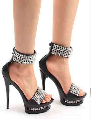 Black High heel Diamond Embellished Sandal (Size 3.5 - 6 )