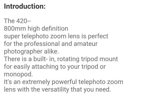 Manual lens 420mm-800mm for nikon Canon and Sony