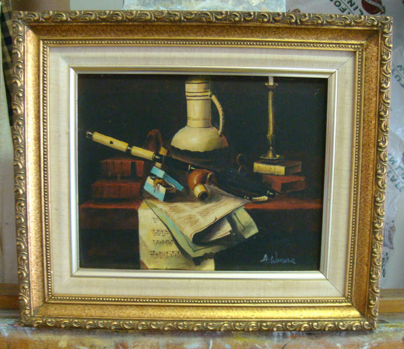 WOW ! !   -  BEAUTIFULL  STILL LIFE IN  OIL -  By  A. WARNER (FAMOUS USA ARTIST)