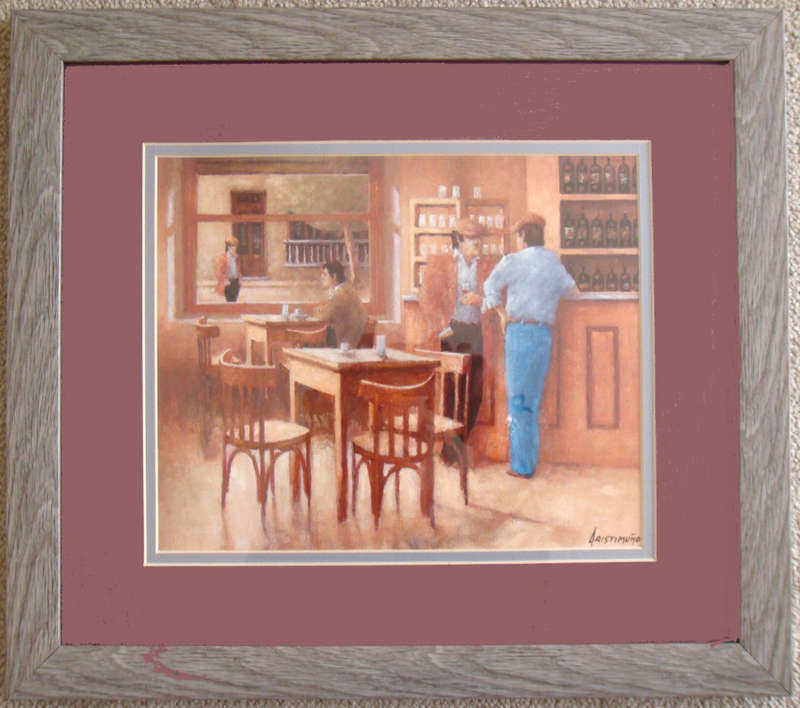 BAR TALK - FRAMED AND READY TO HANG - OIL PAINTING - Size 435mm x 385mm - by JOSE RISTIMUNO