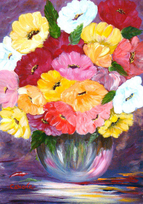 "Colourful Flowers"   ABSTRACT PAINTING.   Painted and signed by Carola.  Size 360mm x 255mm