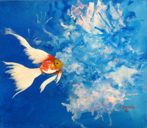 "GOLD FISH"   Painted by Carola.  Original.     SIZE : 310mm X 270mm