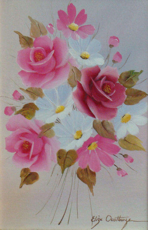 "Roses"  FRAMED  Original Oil Painting by Elize Oosthuizen. Size 275mm x 195mm.